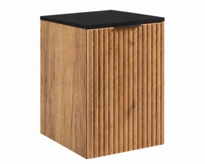 Meuble de salle de bain suspendu avec panier, Chêne craft / plan Noir, poignée noire, 40 x 46 x 58,6 cm