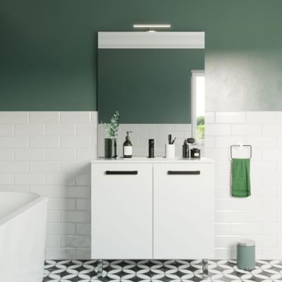 Meuble de salle de bain suspendu avec pieds vasque intégrée 90cm 2 portes Blanc - Chelsea