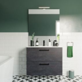 Meuble de salle de bain suspendu avec pieds vasque intégrée 90cm 2 tiroirs Ardoise métallisée + miroir - Chelsea