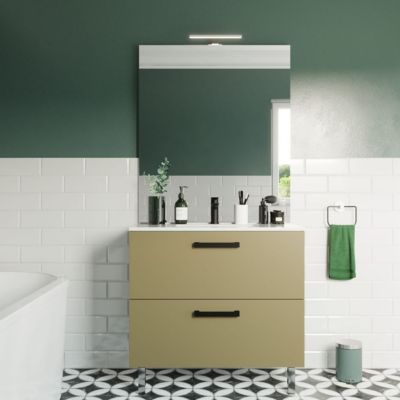 Meuble de salle de bain suspendu avec pieds vasque intégrée 90cm 2 tiroirs Vert olive - Chelsea