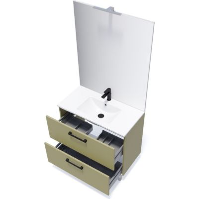 Meuble de salle de bain suspendu avec pieds vasque intégrée 90cm 2 tiroirs Vert olive - Chelsea