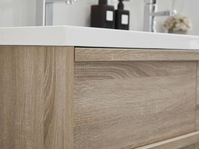Meuble de salle de bain suspendu avec vasque à encastrer - Coloris naturel clair - 120 cm - QUADRA