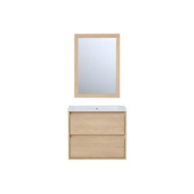 Meuble de salle de bain suspendu avec vasque à encastrer et miroir - Placage chêne - 60 cm - MILIPAM