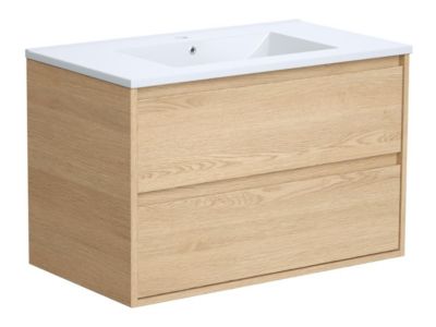 Meuble de salle de bain suspendu avec vasque à encastrer - Placage chêne - 80 cm - MILIPAM
