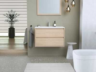 Meuble de salle de bain suspendu avec vasque à encastrer - Placage chêne - 80 cm - MILIPAM
