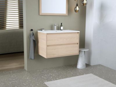 Meuble de salle de bain suspendu avec vasque à encastrer - Placage chêne - 80 cm - MILIPAM