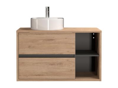 Meuble de salle de bain suspendu avec vasque ronde - Coloris naturel - 100 cm - PURNAL
