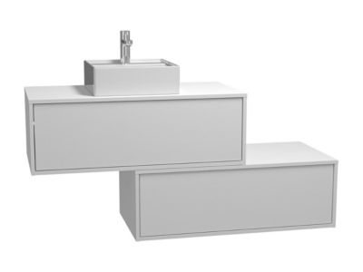 Meuble de salle de bain suspendu blanc avec simple vasque carrée et deux tiroirs - 94 cm - TEANA II