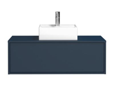 Meuble de salle de bain suspendu coloris bleu nuit avec simple vasque carrée - 94 cm - TEANA II