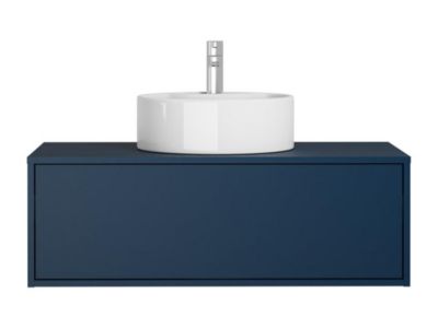 Meuble de salle de bain suspendu coloris bleu nuit avec simple vasque ronde - 94 cm - TEANA II
