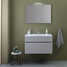 Meuble de salle de bain suspendu de 80 cm à 2 portes en gris moon, silvia