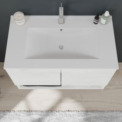 Meuble De Salle De Bain Suspendu De 80 Cm Avec Portes En Chêne Blanc Effet Bois Venezia