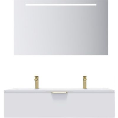 Meuble de salle de bain suspendu double vasque intégrée 120cm 1 tiroir Blanc + miroir - Venice