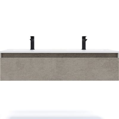 Meuble de salle de bain suspendu double vasque intégrée 120cm 1 tiroir façon Béton - Hudson