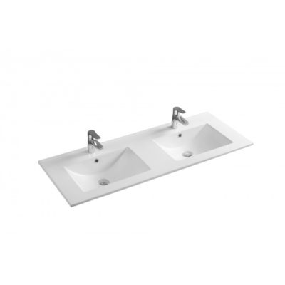 Meuble de salle de bain suspendu double vasque intégrée 120cm 2 tiroirs Abricot + miroir + colonne ouverture gauche - Venice
