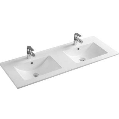 Meuble de salle de bain suspendu double vasque intégrée 120cm 2 tiroirs Chêne cannelé +miroir +colonne ouverture droite - Venice