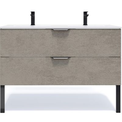 Meuble de salle de bain suspendu double vasque intégrée 120cm 2 tiroirs façon Béton - Venice