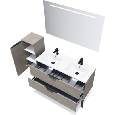 Meuble de salle de bain suspendu double vasque intégrée 120cm 2 tiroirs façon Béton - Venice