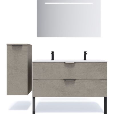 Meuble de salle de bain suspendu double vasque intégrée 120cm 2 tiroirs façon Béton - Venice