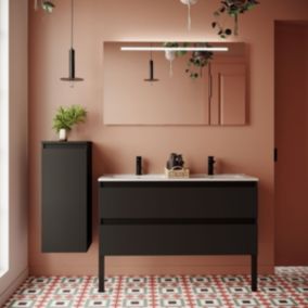 Meuble de salle de bain suspendu double vasque intégrée 120cm 2 tiroirs Noir - Hudson