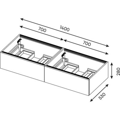 Meuble de salle de bain suspendu double vasque intégrée 140cm 2 tiroirs Terracotta + miroir + colonne ouverture droite - Soho