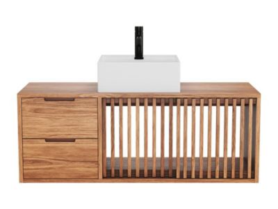 Meuble de salle de bain suspendu en teck avec simple vasque carrée - 120 cm - PARNU