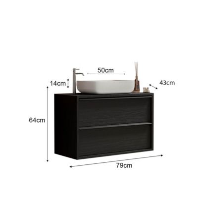 Meuble de salle de bain suspendu FRASSI  Evier inclus, 2 tiroirs  79 cm  Coloris noir cendré