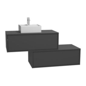 Meuble de salle de bain suspendu gris anthracite avec simple vasque carrée et deux tiroirs - 94 cm - TEANA II