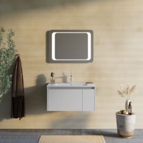 Meuble de salle de bain suspendu gris mat 80cm avec miroir 60x80 led - monaco