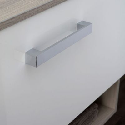 Meuble De Salle De Bain Suspendu Lotto 80Cm Chêne Gris Avec Façade Blanche Et Lavabo Au-Dessus