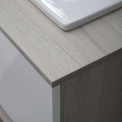 Meuble De Salle De Bain Suspendu Lotto 80Cm Chêne Gris Avec Façade Blanche Et Lavabo Au-Dessus