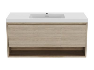 Meuble de salle de bain suspendu simple vasque coloris naturel clair - 120 cm - PUJUKA