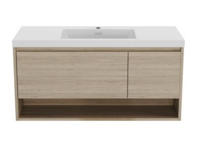 Meuble de salle de bain suspendu simple vasque coloris naturel clair - 120 cm - PUJUKA