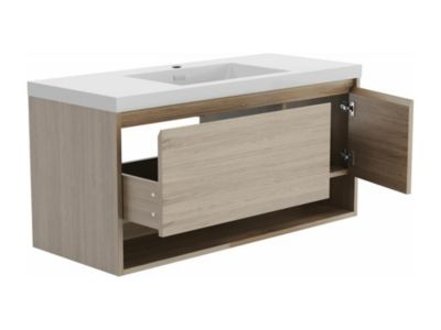 Meuble de salle de bain suspendu simple vasque coloris naturel clair - 120 cm - PUJUKA