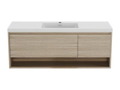 Meuble de salle de bain suspendu simple vasque coloris naturel clair - 150 cm - PUJUKA