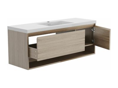 Meuble de salle de bain suspendu simple vasque coloris naturel clair - 150 cm - PUJUKA