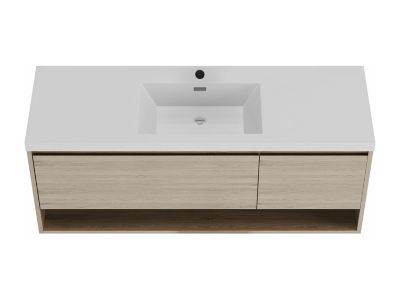 Meuble de salle de bain suspendu simple vasque coloris naturel clair - 150 cm - PUJUKA