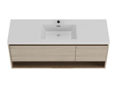 Meuble de salle de bain suspendu simple vasque coloris naturel clair - 150 cm - PUJUKA