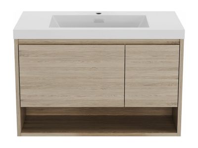 Meuble de salle de bain suspendu simple vasque coloris naturel clair ...