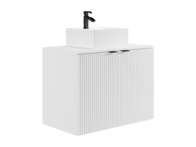 Meuble de salle de bain suspendu strié avec vasque à poser - Blanc - 80 cm - PARMIZA