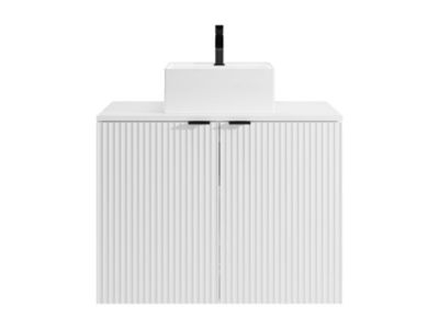 Meuble de salle de bain suspendu strié avec vasque à poser - Blanc - 80 cm - PARMIZA