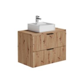 Meuble de salle de bain suspendu strié avec vasque à poser - Naturel clair - L80 cm - ZEVARA
