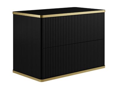 Meuble de salle de bain suspendu strié liseré doré avec vasque à poser ronde - Noir - 80 cm - KELIZA