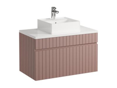 Meuble de salle de bain suspendu strié rose avec vasque à poser - 80 cm  - SATARA