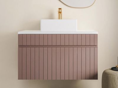 Meuble de salle de bain suspendu strié rose avec vasque à poser - 80 cm  - SATARA