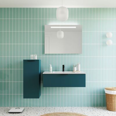 Meuble de salle de bain suspendu vasque intégrée 90cm 1 tiroir Bleu - Soho