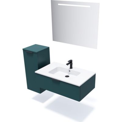 Meuble de salle de bain suspendu vasque intégrée 90cm 1 tiroir Bleu - Soho