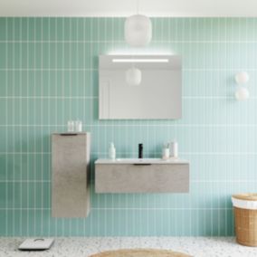 Meuble de salle de bain suspendu vasque intégrée 90cm 1 tiroir façon Béton - Soho