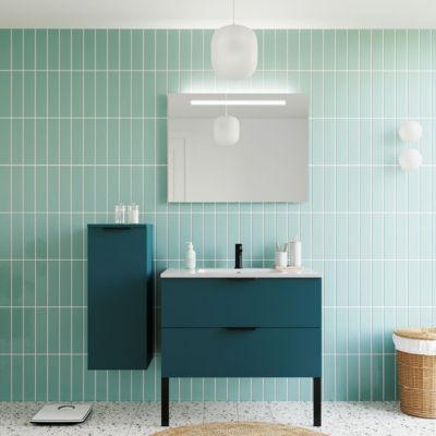 Meuble de salle de bain suspendu vasque intégrée 90cm 2 tiroirs Bleu - Soho