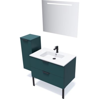 Meuble de salle de bain suspendu vasque intégrée 90cm 2 tiroirs Bleu - Soho